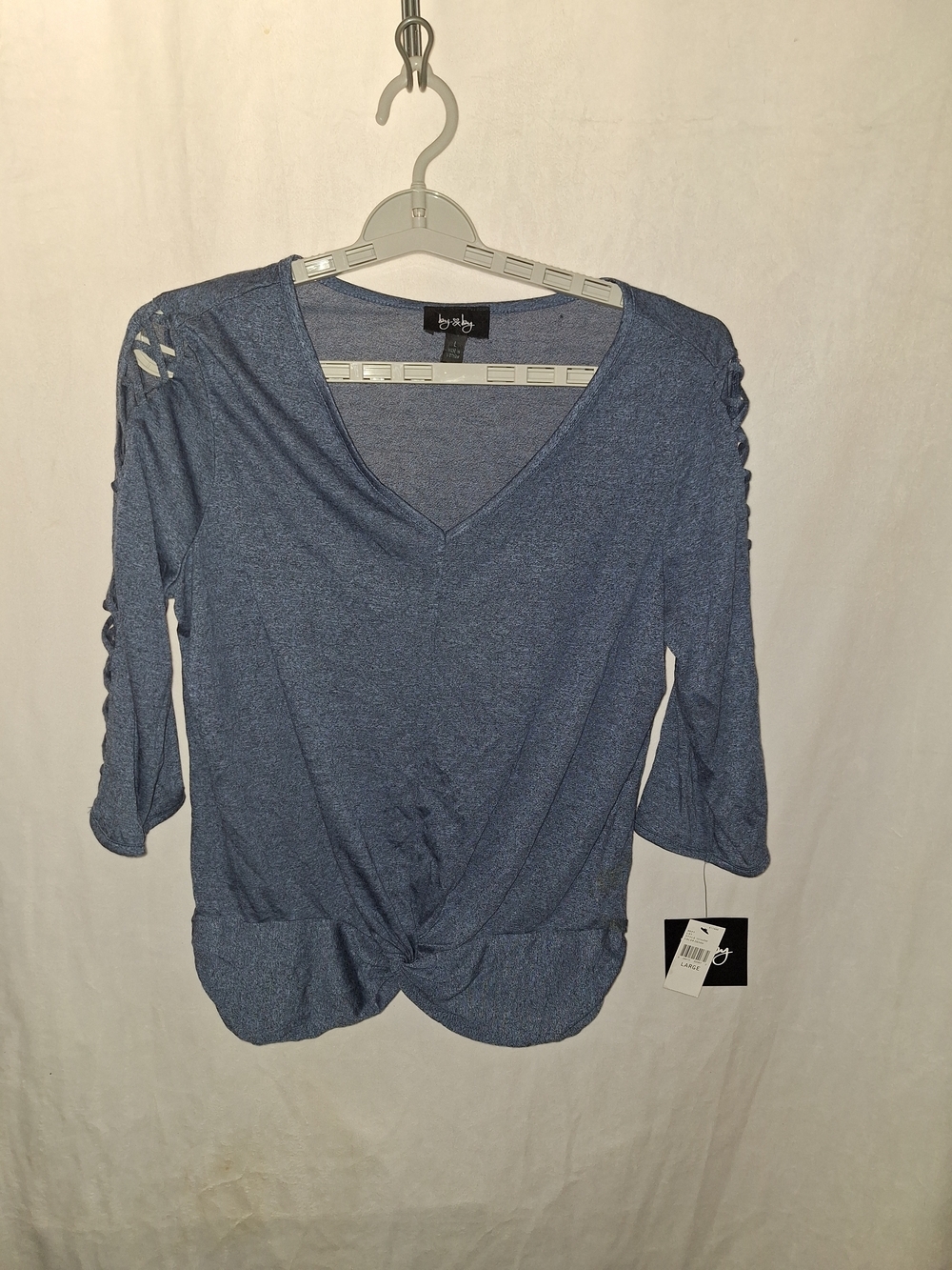 by & by Heather Blue V-Neck Twist Front Long Sleeve Top